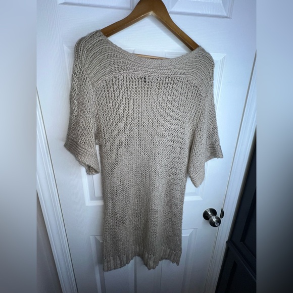 Bcbg MaxAzria Womens Small Tan Wool Mohair Open Knit Crochet Tunic Sweater Top S - Picture 5 of 12